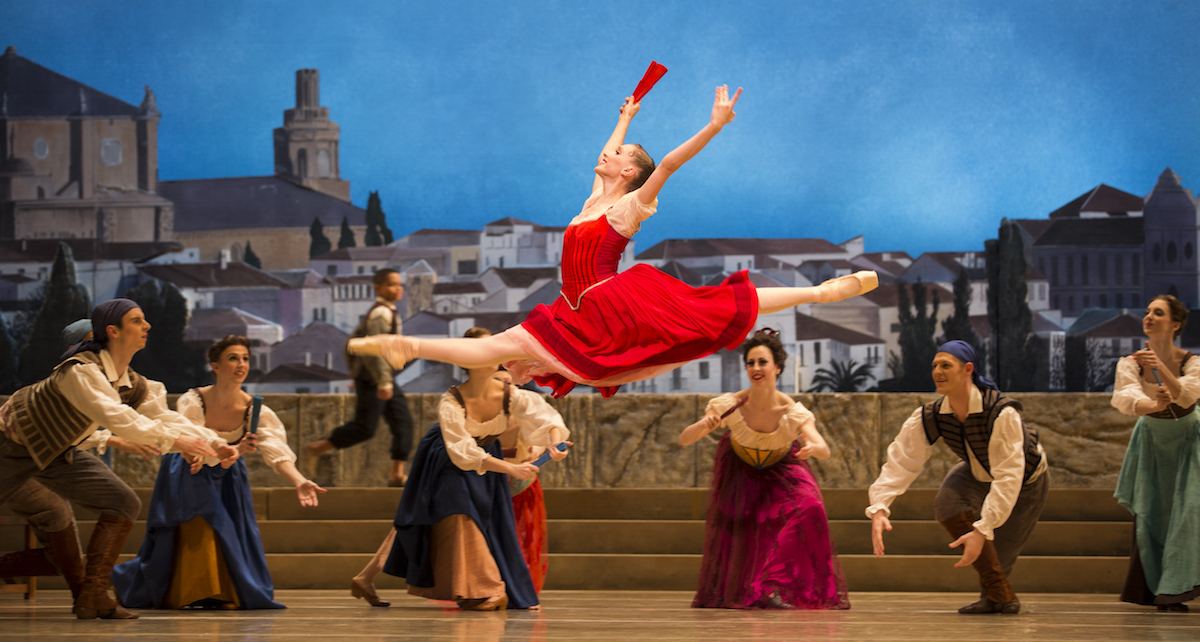 Pacific Northwest Ballet principal dancer Elizabeth Murphy with company dancers in Alexei Ratmansky’s Don Quixote. Photo by Angela Sterling.