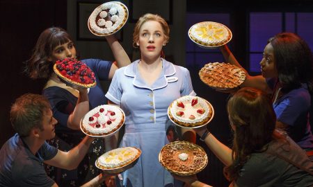 Jeremy Morse, Molly Hager, Jessie Mueller (Jenna), Aisha Jackson and Stephanie Torns in 'Waitress', on Broadway at the Brooks Atkinson Theatre. Photo by Joan Marcus.