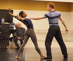 John McFall in 'THREE' rehearsal with Kiara Felder and Heath Gill. Photo by Charlie McCullers.