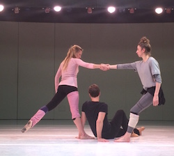 Sara Mearns, Gretchen Smith and Jared Angle rehearsing at the Guggenheim. Choreography by Jodi Melnick. Photo courtesy of Melnick.
