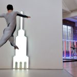 Brandon Collwes (jumping) of the Merce Cunningham Dance Company performs Beacon Event (2009) at Dia:Beacon in Beacon, NY. Photo by Stephanie Berger.