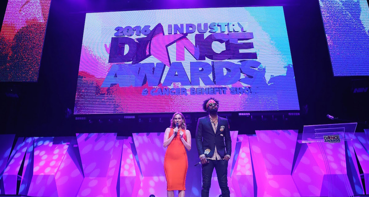 Hosts Keltie Knight and Dave Scott inside at the 2016 Industry Dance Awards and Cancer Benefit Show held at the Avalon in Hollywood, CA. Photo By John Salangsang/Sipa USA.