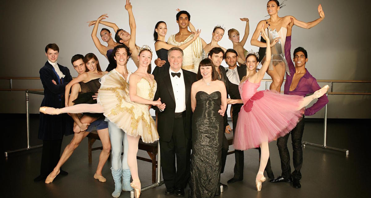 Jean-Pierre Bonnefoux and Patricia with the Charlotte Ballet dancers. Photo by Jeff Cravotta.