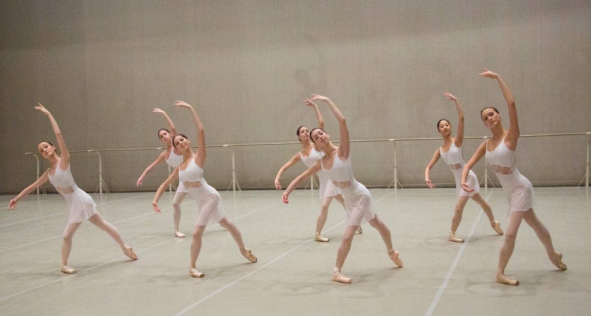 Class on stage at the Bolshoi Ballet Academy. Photo courtesy of the Academy.