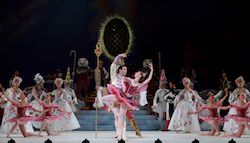 Houston Ballet's Sara Webb as the Sugar Plum Fairy, along with Connor Walsh as the Nutcracker Prince and the cast of 'The Nutcracker'. Photo by Amitava Sarkar.