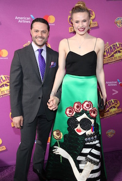 Josh Bergasse with his fiancée, New York City Ballet Principal Sara Mearns, on the red carpet at the opening of 'Charlie and the Chocolate Factory'. Photo by Tricia Baron.