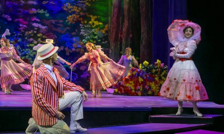 Mark Evans, Elena Shaddow and the cast of 'Mary Poppins' at Paper Mill Playhouse. Photo by Jerry Dalia.