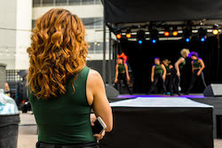 Hannah Brightwell observing rehearsal from house. Photo by Mildred Villedas.