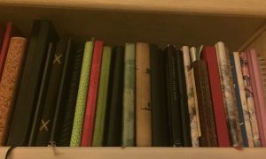 Wendy Joy's shelf of journals. Photo courtesy of Joy.
