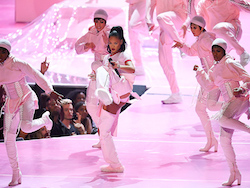 Winnie Chang performs alongside Rihanna for ANTI World Tour in 2016. Photo by JEWEL SAMAD/Getty Images.