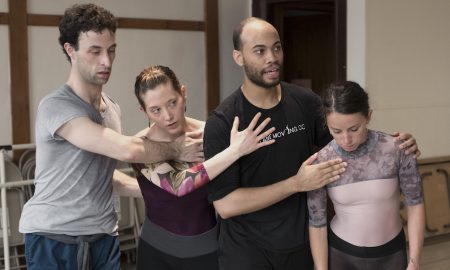 Tara Gragg (second from left) in rehearsal. Photo courtesy of Gragg.