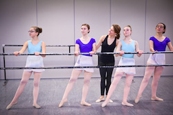 Misty Lown at the ballet barre with students. Photo courtesy of Lown.