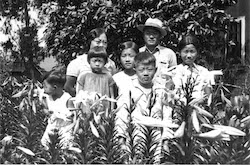 The Kang family pose on the Del Monte plantation where they worked. Photo courtesy of DTSBDC.