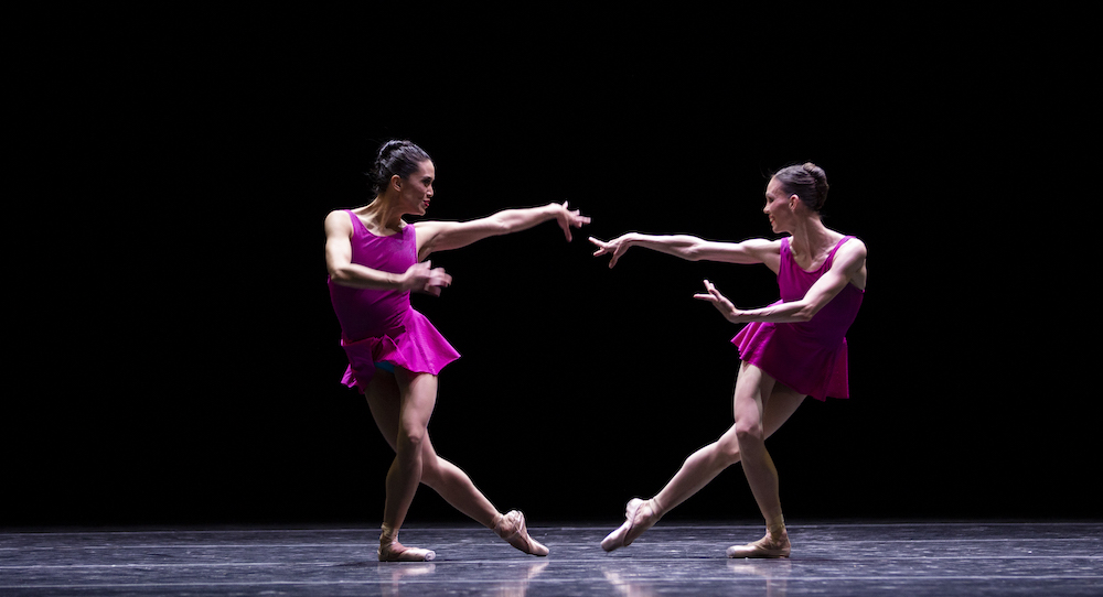 Boston Ballet's Lia Cirio and Viktorina Kapitonova in William Forsythe's 'Playlist (EP)'. Photo by Angela Sterling, courtesy of Boston Ballet.