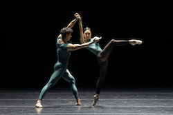 Tigran Mkrtchyan and Ji Young Chae in William Forsythe's 'In the Middle, Somewhat Elevated'. Photo by Liza Voll, courtesy of Boston Ballet.