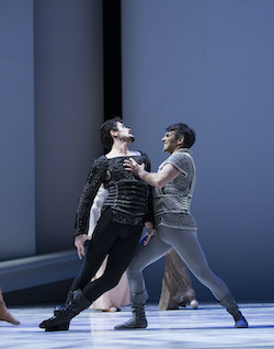 Pacific Northwest Ballet Principals Seth Orza as Tybalt and Jonathan Porretta as Mercutio in Jean-Christophe Maillot's 'Roméo et Juliette'. Photo by Angela Sterling Photo.