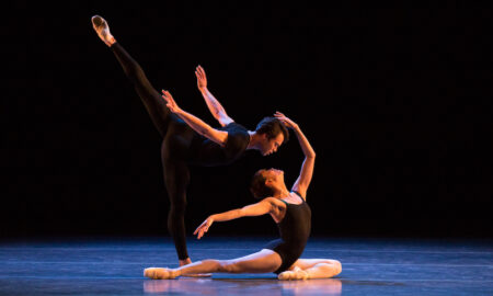 Boston Ballet's Paulo Arrais and Lia Cirio in Jorma Elo's 'Bach Cello Suites'. Photo by Rosalie O'Connor, courtesy of Boston Ballet.