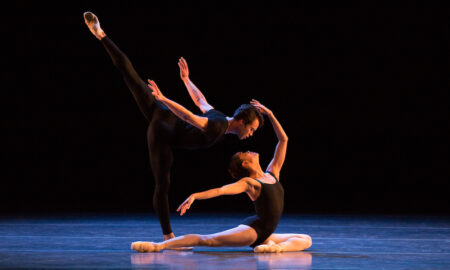 Boston Ballet's Paulo Arrais and Lia Cirio in Jorma Elo's 'Bach Cello Suites'. Photo by Rosalie O'Connor, courtesy of Boston Ballet.