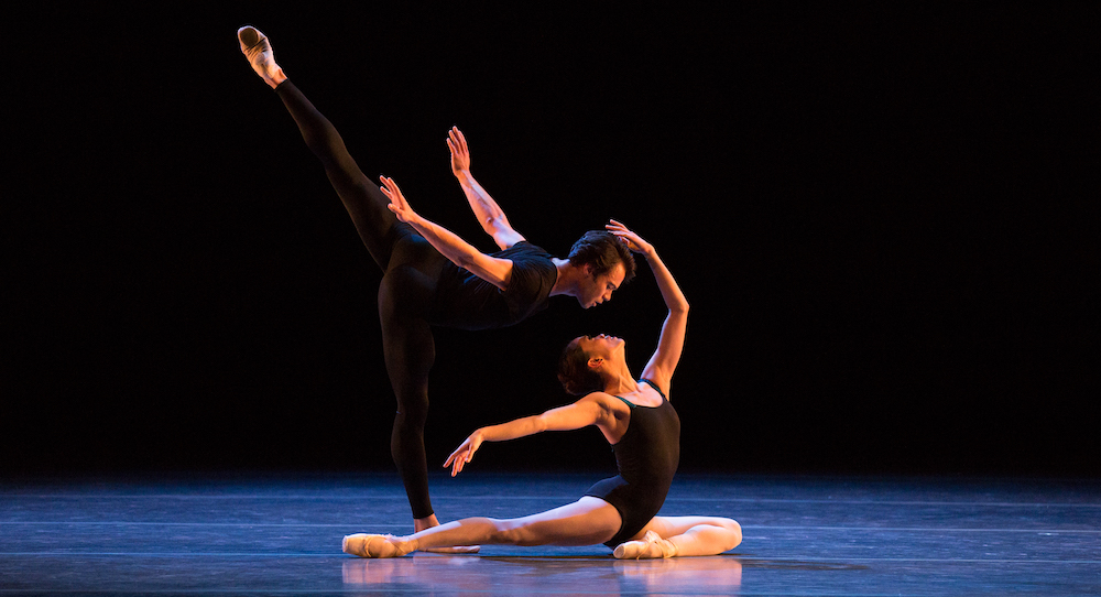 Boston Ballet's Paulo Arrais and Lia Cirio in Jorma Elo's 'Bach Cello Suites'. Photo by Rosalie O'Connor, courtesy of Boston Ballet.