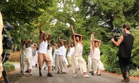 Filming Alvin Ailey American Dance Theater in 'Testament' by Matthew Rushing, Clifton Brown and Yusha-Marie Sorzano at Wave Hill Public Garden and Culture Center. Photo by Nicole Tintle.