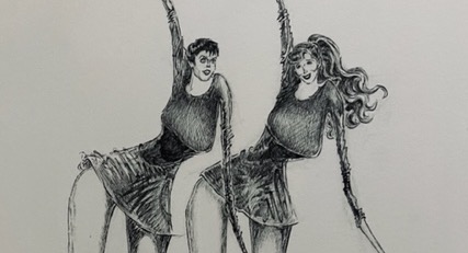 Caricature of Ann Reinking and Debra McWaters. Artwork by Lee Greenaway (dance and theatre artist).