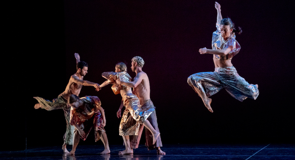 Trisha Brown Dance Company's Marc Crousillat, Amanda Kmett’pendry, Kimberly Fulmer, Stuart Shugg and Cecily Campbell in 'Foray Forêt'. Photo by Stephanie Berger.