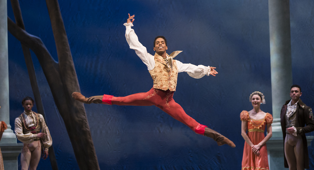 Pacific Northwest Ballet principal dancer Jonathan Batista with company dancers in Kent Stowell’s 'Swan Lake'. Photo by Angela Sterling.