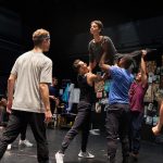 Ryan Steele, Reed Luplau, Gaby Diaz, Ahmad Simmons, Thayne Jasperson and Cindy Salgado in rehearsal for MCC Theater's 2022 Production of 'Only Gold'. Photo by Daniel J Vasquez.