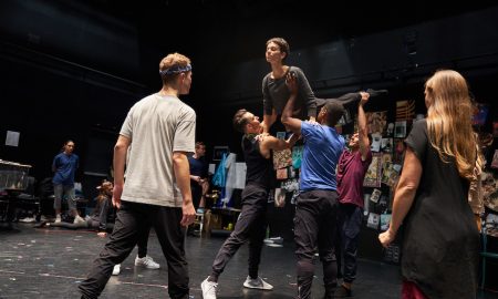 Ryan Steele, Reed Luplau, Gaby Diaz, Ahmad Simmons, Thayne Jasperson and Cindy Salgado in rehearsal for MCC Theater's 2022 Production of 'Only Gold'. Photo by Daniel J Vasquez.