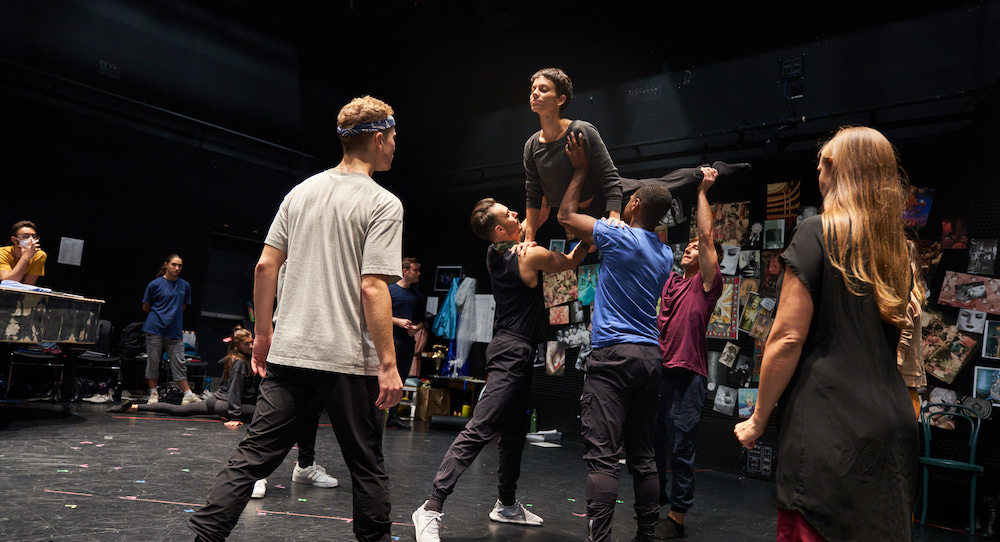 Ryan Steele, Reed Luplau, Gaby Diaz, Ahmad Simmons, Thayne Jasperson and Cindy Salgado in rehearsal for MCC Theater's 2022 Production of 'Only Gold'. Photo by Daniel J Vasquez.