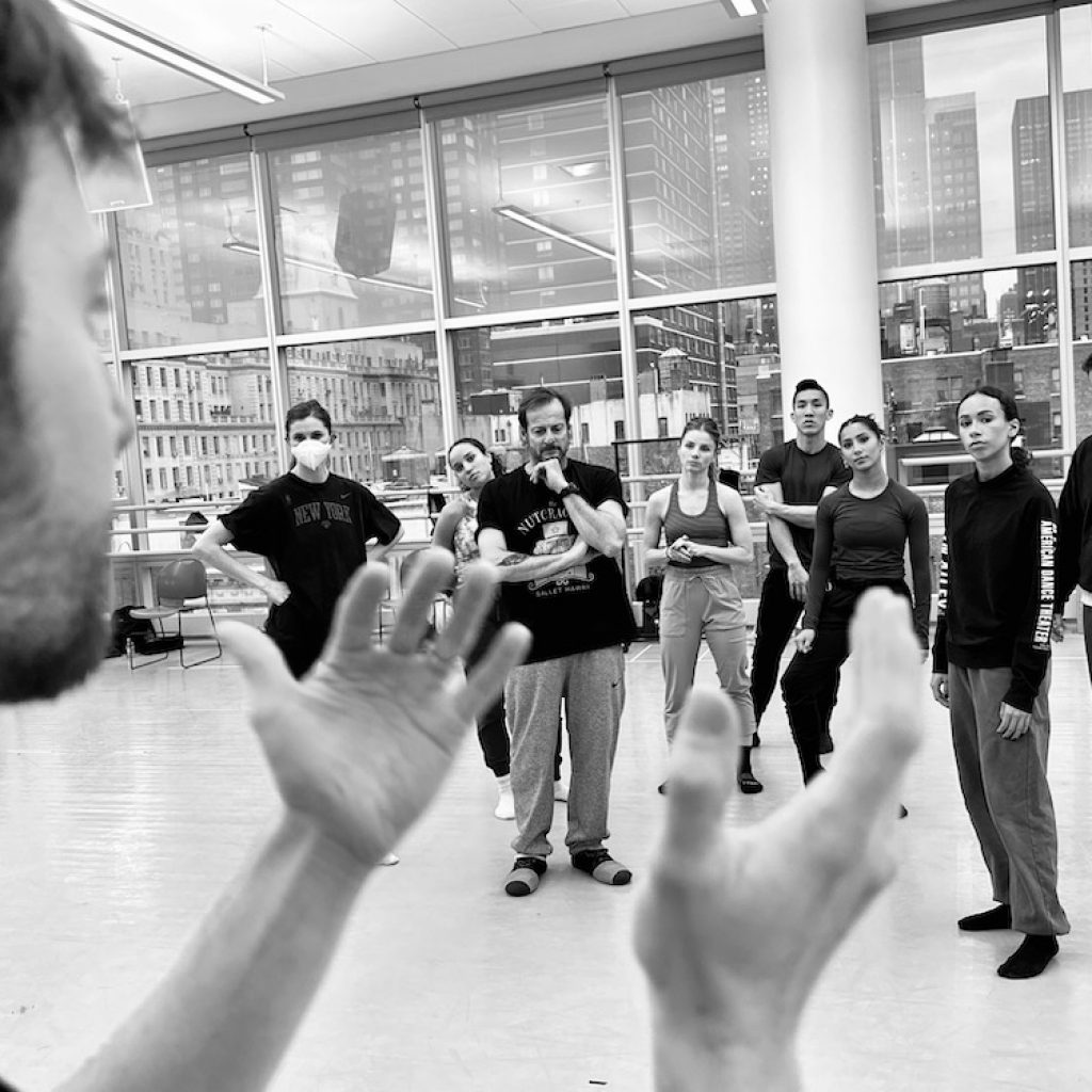 Troy Schumacher and dancers in rehearsal for 'The Night Falls'. Photo by Devin Alberda.