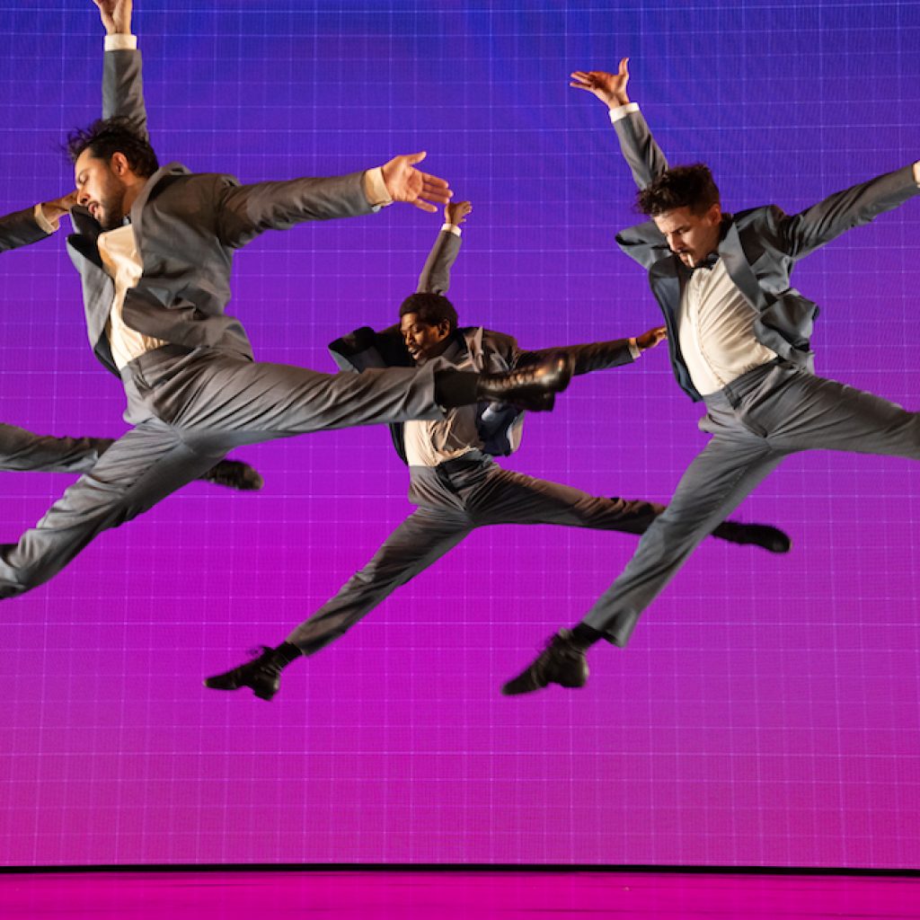 Peter John Chursin, Manuel Herrera, Yeman Brown and Jacob Guzman in Bob Fosse's 'DANCIN'' at The Music Box Theatre. Photo by Julieta Cervantes.