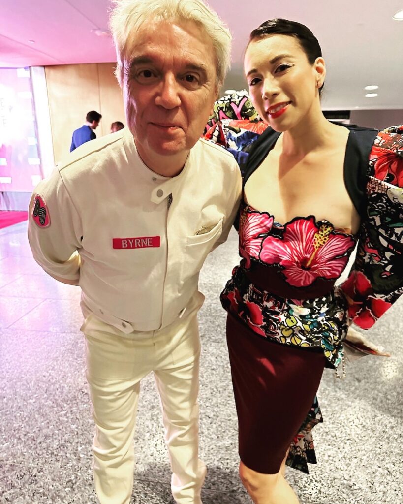 Georgina Pazcoguin with David Byrne on opening night of 'Here Lies Love'. Photo courtesy of Pazcoguin.