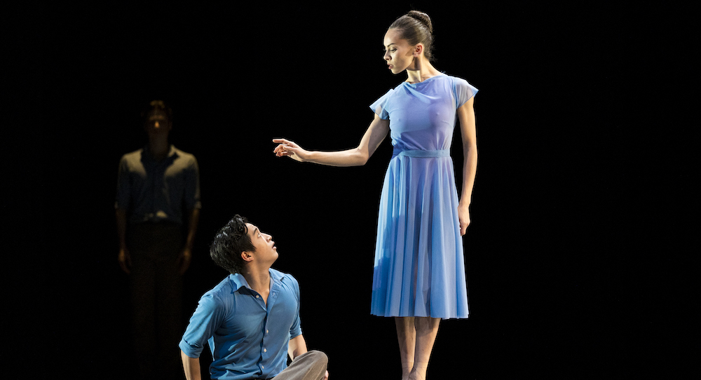 Newly-promoted Pacific Northwest Ballet soloists Kuu Sakuragi and Clara Ruf Maldonado in Donald Byrd’s Love and Loss. Photo by Angela Sterling.