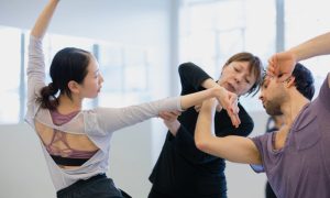 Sarah Slipper with dancers Jihyun Kim and Viktor Usov. Photo by Blaine Truitt Covert.