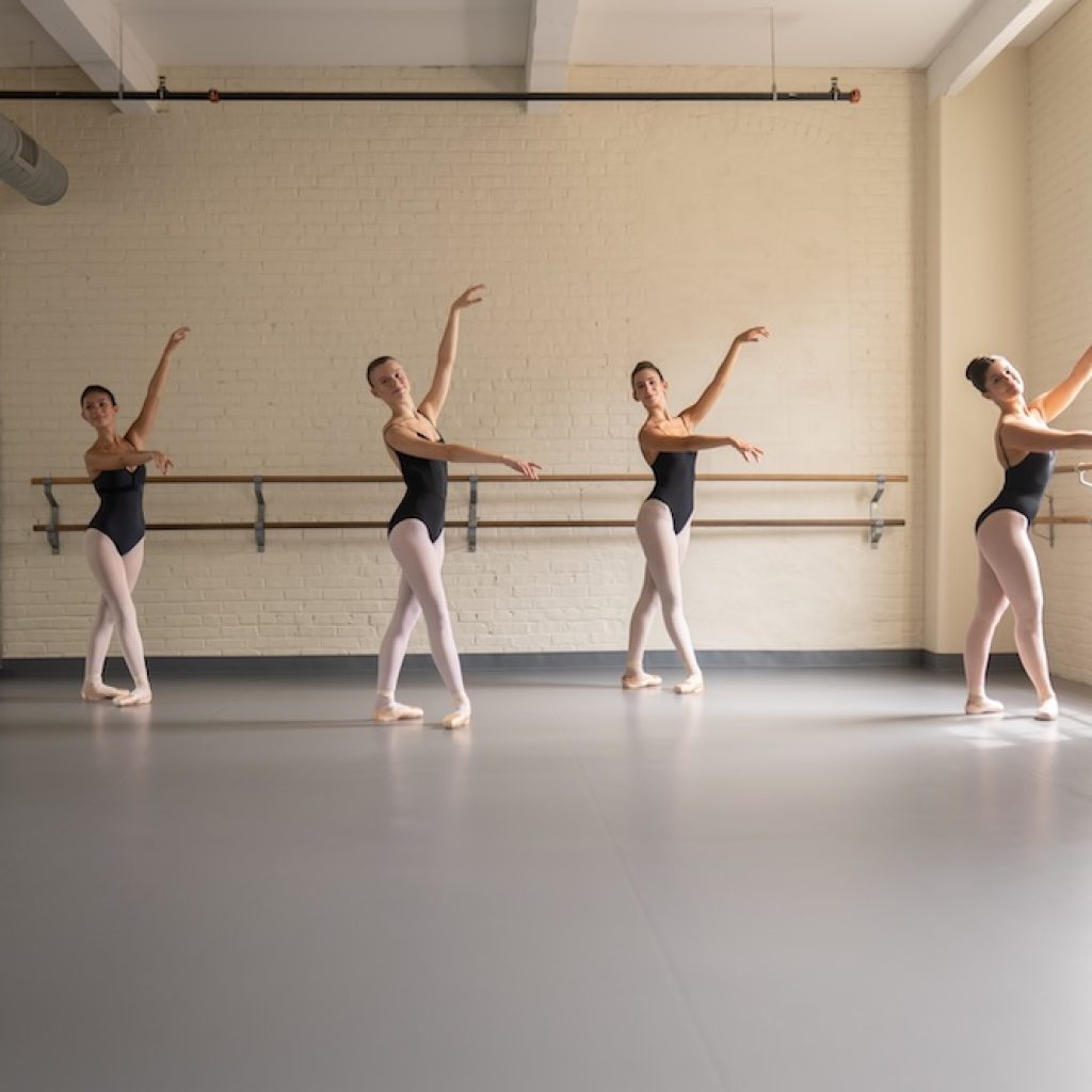Dancers at Philadelphia Dance Academy, with Stagestep barres and flooring. Photo courtesy of Stagestep.
