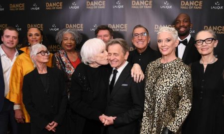 Shirley MacLaine plants a kiss on fellow honoree, friend and 'The Turning Point' co-star Mikhail Baryshnikov at the inaugural Dance Hall of Fame ceremony. Photo courtesy of Getty Images.