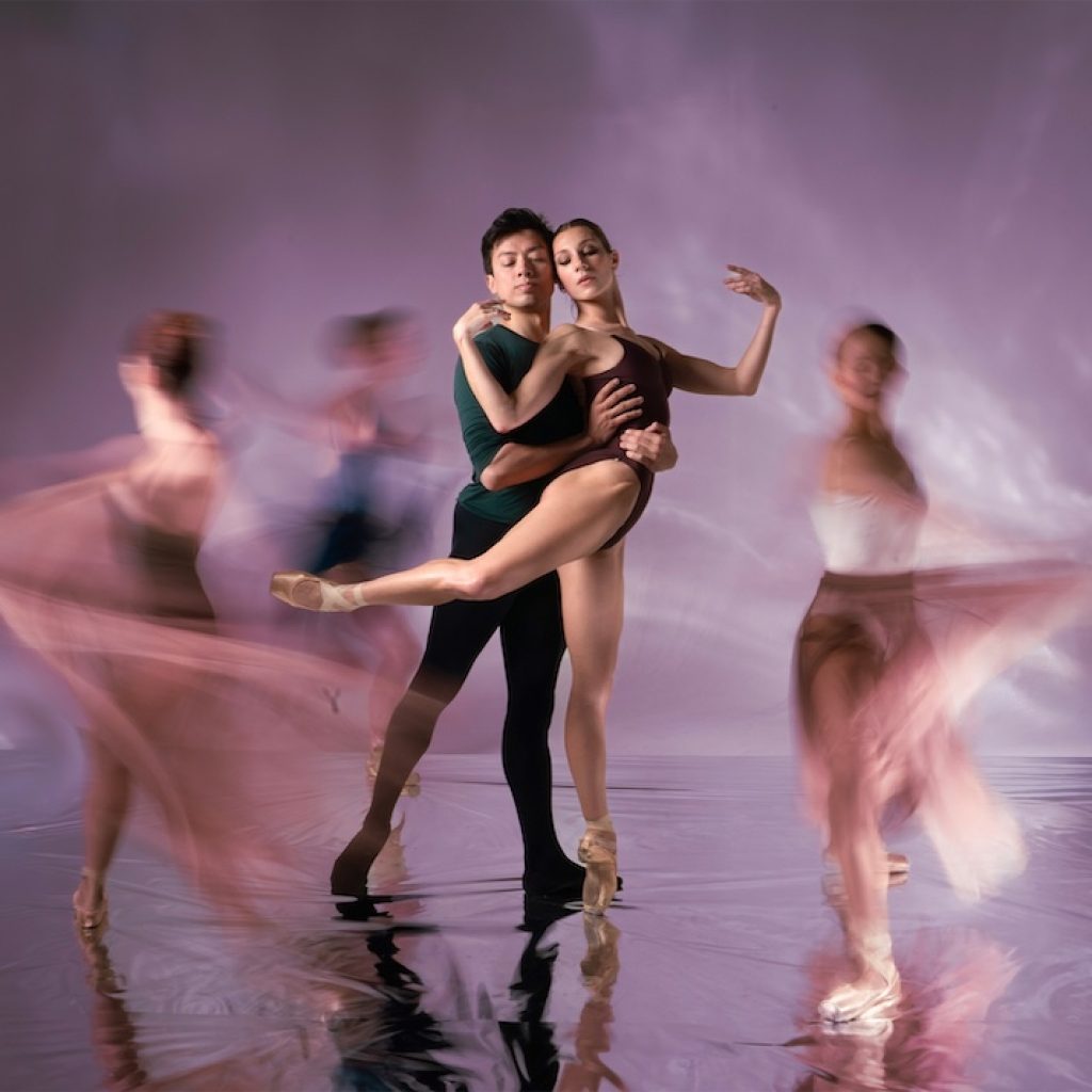 PointeWorks dancers Heather Nichols and Kyle Torres-Hiyoshi (center). Photo by Megan McNally.