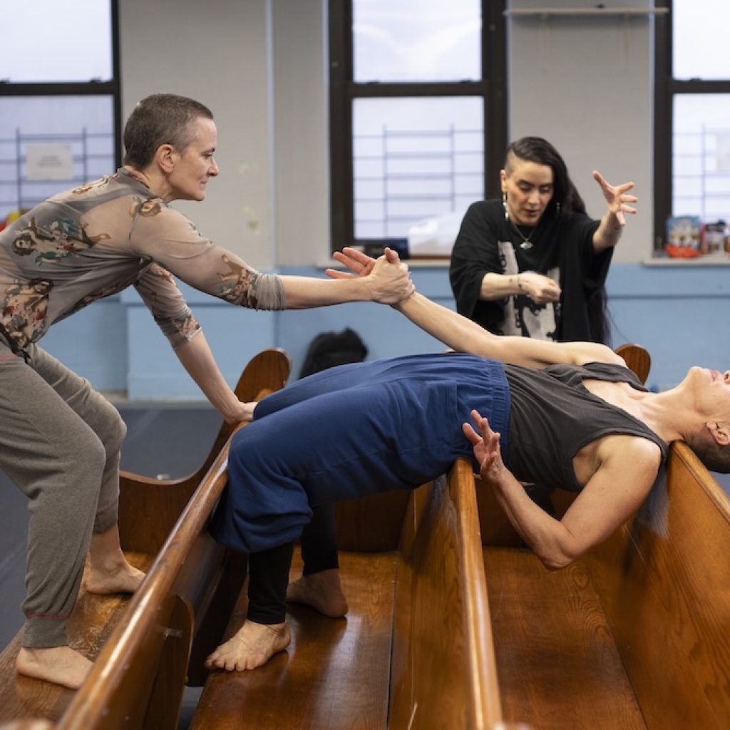 Amy Miller, Jennifer Nugent and Sonya Tayeh in rehearsal for 'The Surge.' Photo by Joseph DiGiovanna.