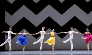 Pacific Northwest Ballet's Christopher D’Ariano, Sarah-Gabrielle Ryan, Dylan Wald, Elizabeth Murphy, Noah Martzall and Angelica Generosa in Jessica Lang's 'ZigZag.' Photo by Angela Sterling.