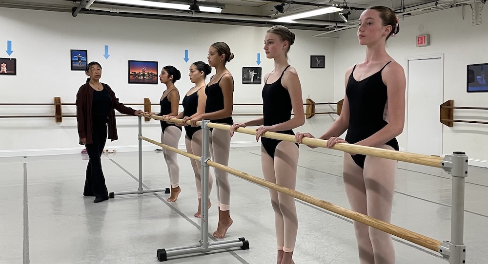Tomiko Magario teaching pre-pointe at Logrea Dance Academy. Photo courtesy of Magario.