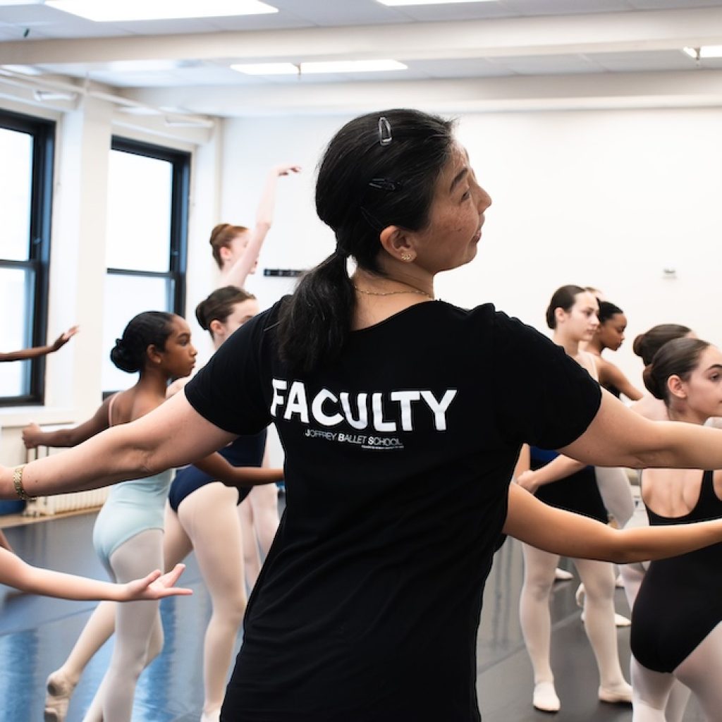 Tomiko Magario with a student. Photo by Layla Shoobridge, courtesy of Joffrey Ballet School.